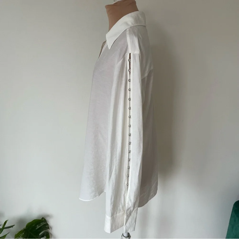 Jonathan Simkhai Stormy Beaded Ivory V-Neck Collar Long Sleeve Coverup Top NWT M - Picture 7 of 12